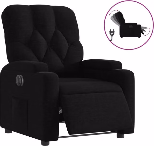 Poltrona Relax Elettrica Reclinabile Nera in Tessuto con Braccioli e Struttura in Metallo e Legno – 1