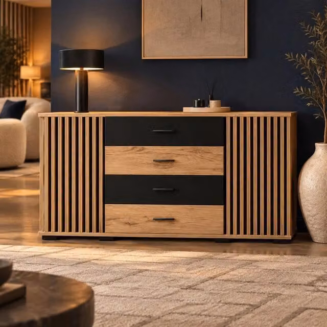 Madia 140 cm in MDF con 4 cassetti e 2 ante