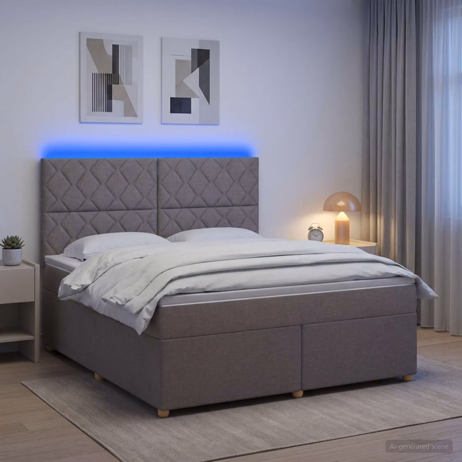 Letto box spring con materasso ibrido vidaXL in tessuto con base contenitore e porta USB L/P: 180 x 200 cm