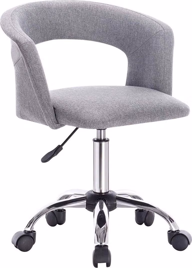 Happyment Sedia da ufficio Deluxe su rotelle - Lino - Per adulti - Grigio chiaro - Sedia da ufficio ergonomica - Regolabile in altezza