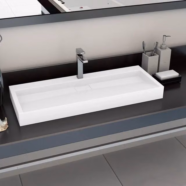 Lavandino vidaXL in blocco di marmo e minerale bianco L: 120 cm, P: 46 cm, H: 11 cm