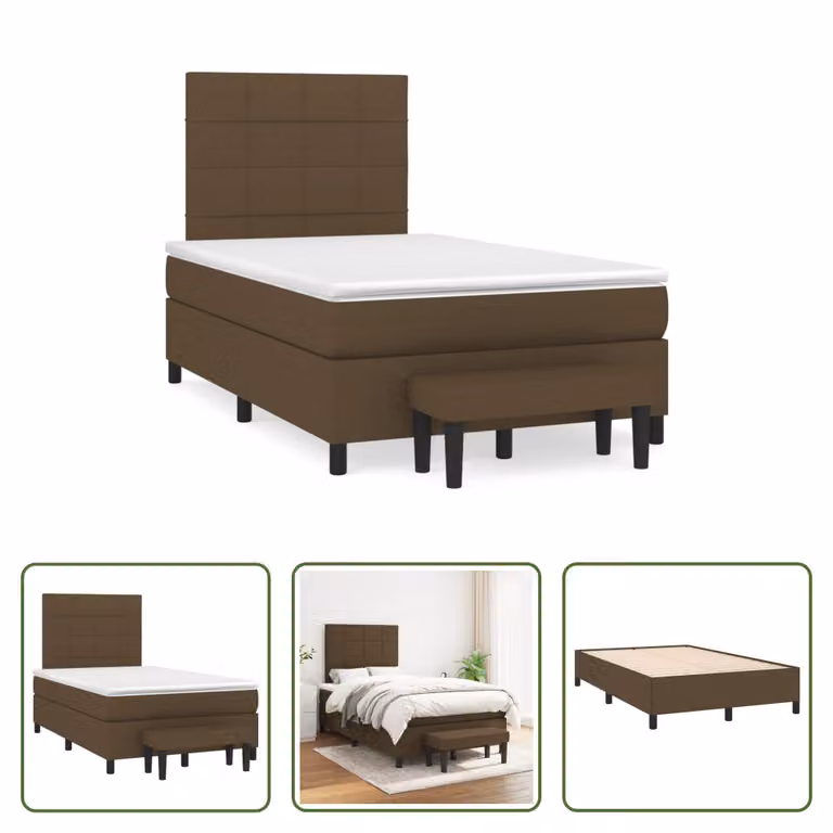 The Living Store Letto a molle con materasso marrone scuro 120x190 cm in tessuto
