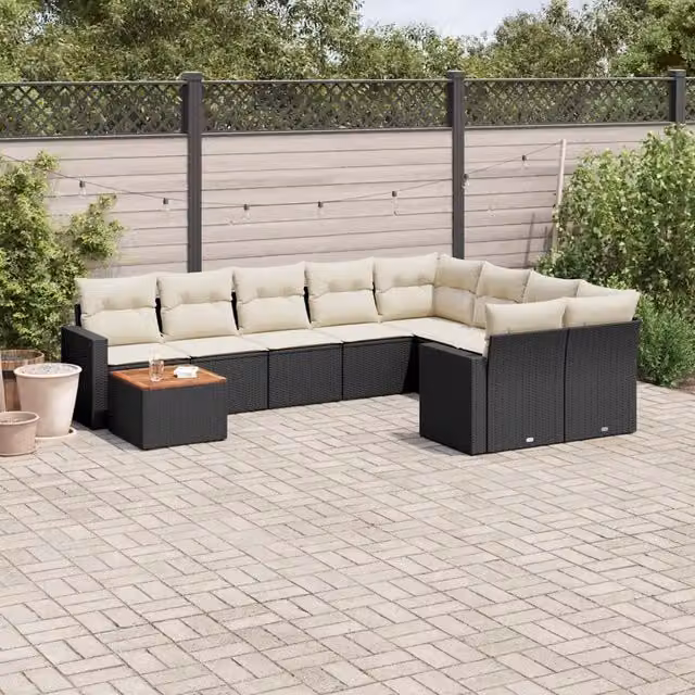 Set Divani da Giardino 10pz con Cuscini in Polyrattan Nero 3256616