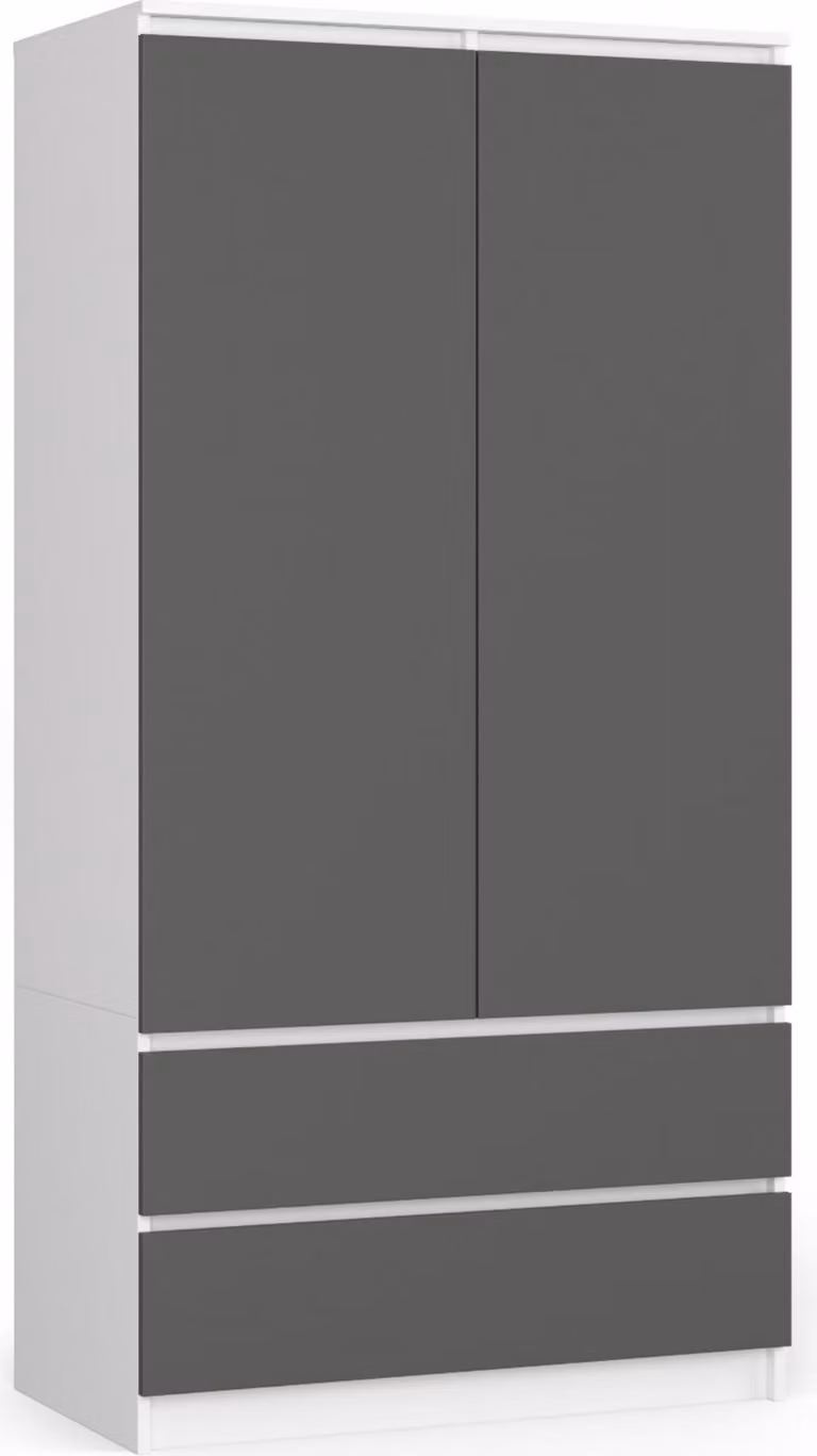 Armadio con 2 ante e 2 cassetti, dimensioni 90 x 180 x 51 cm, colore bianco e grigio grafite