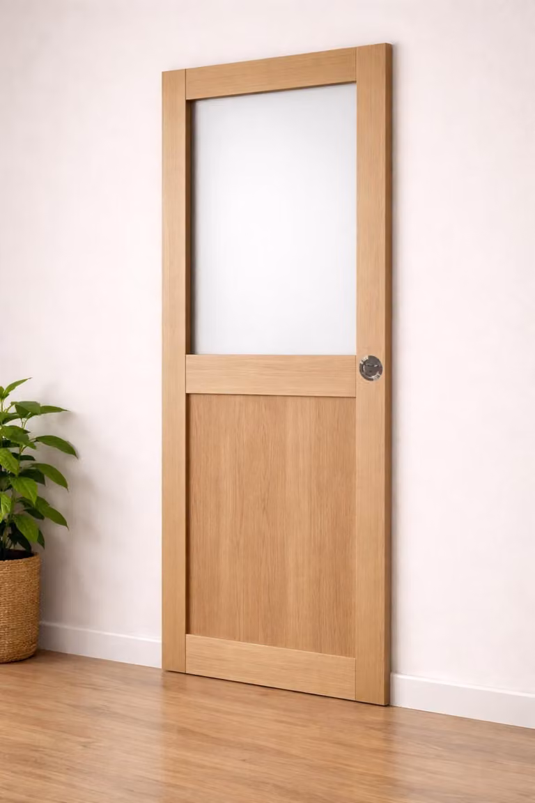 Porta scorrevole da officina in noce con vetro H204 x L83 cm, serratura di blocco Gd Menuserie