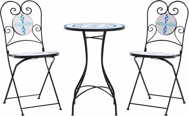 Set da Bistrot con Mosaico Blu e Bianco in Ferro e Ceramica