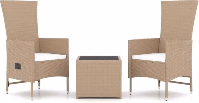 Set Mobili da Giardino 3 pz | Set Salotto da Giardino Beige Polyrattan e Acciaio