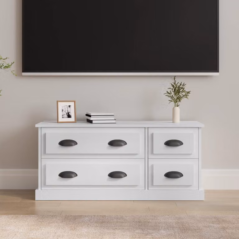 Mobile Porta TV vidaXL Bianco Lucido in Legno Multistrato L: 100 cm, P: 35,5 cm, H: 45 cm