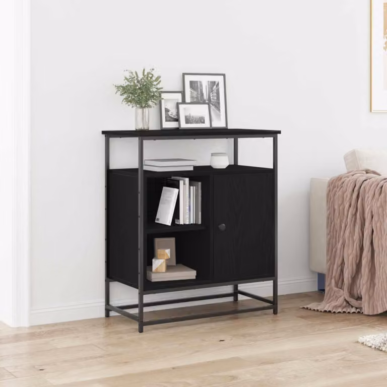 Credenza moderna vidaXL in legno MDF nero lucido L: 69 cm, P: 35 cm, H: 80 cm