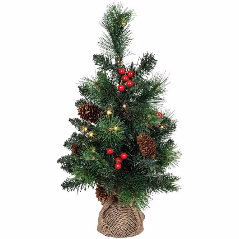Articoli natalizi - Albero di Natale a LED con bacche e pigne - h: 45 cm