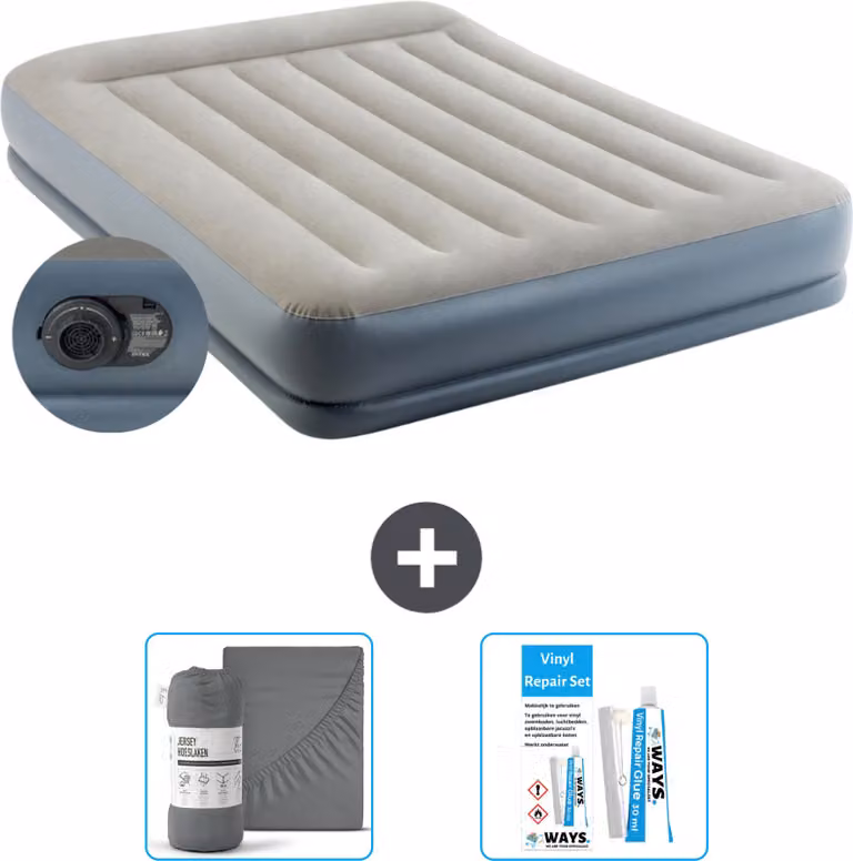Intex Airbed - 2 persone - 152 x 203 x 30 cm - Grigio - Incluso pompa - lenzuolo e kit di riparazione