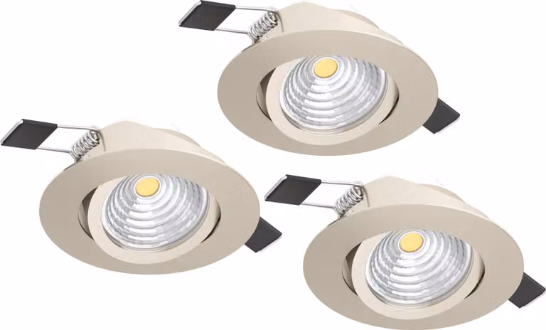 EGLO Set di 3 faretti da incasso Saliceto, con dimmer, plafoniere rotonde in alluminio color argento, luce bianco neutro, diametro 8,8 cm