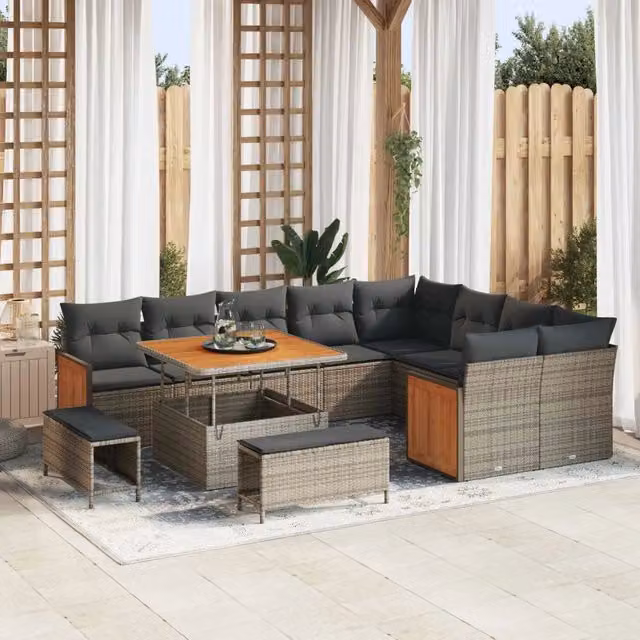 Set Divano da Giardino vidaXL 12 Posti Grigio con Cuscini e Tavolino – 1