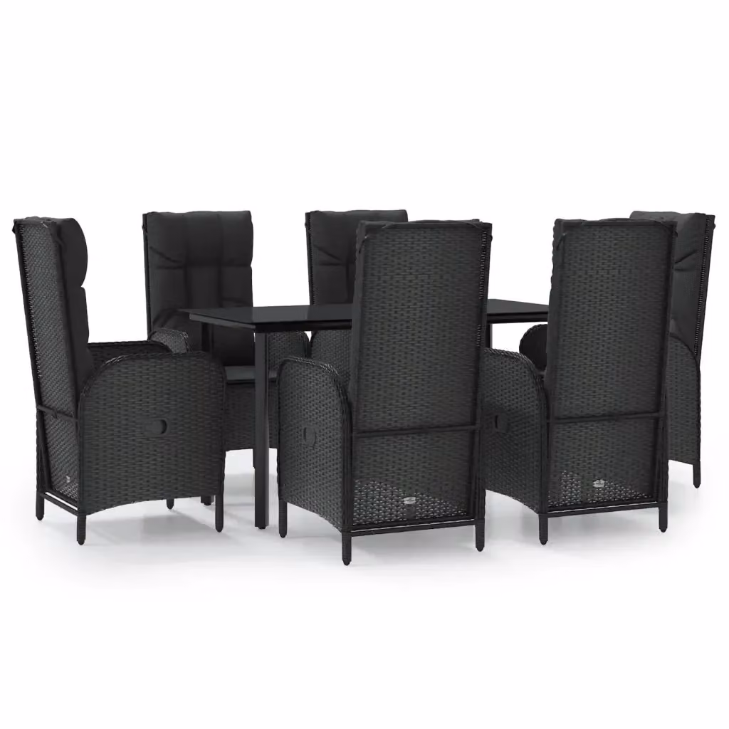 Set da Pranzo da Giardino Moderno VIDAXL in Polyrattan Nero con Tavolo in Vetro e 7 Sedute – 2