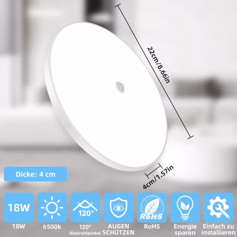 Pannello LED rotondo per soffitto - 18 W - Set da 2 pezzi - Non dimmerabile - 220 V - Realizzato in ferro e acrilico - Ideale per soggiorno, camera da letto e cucina