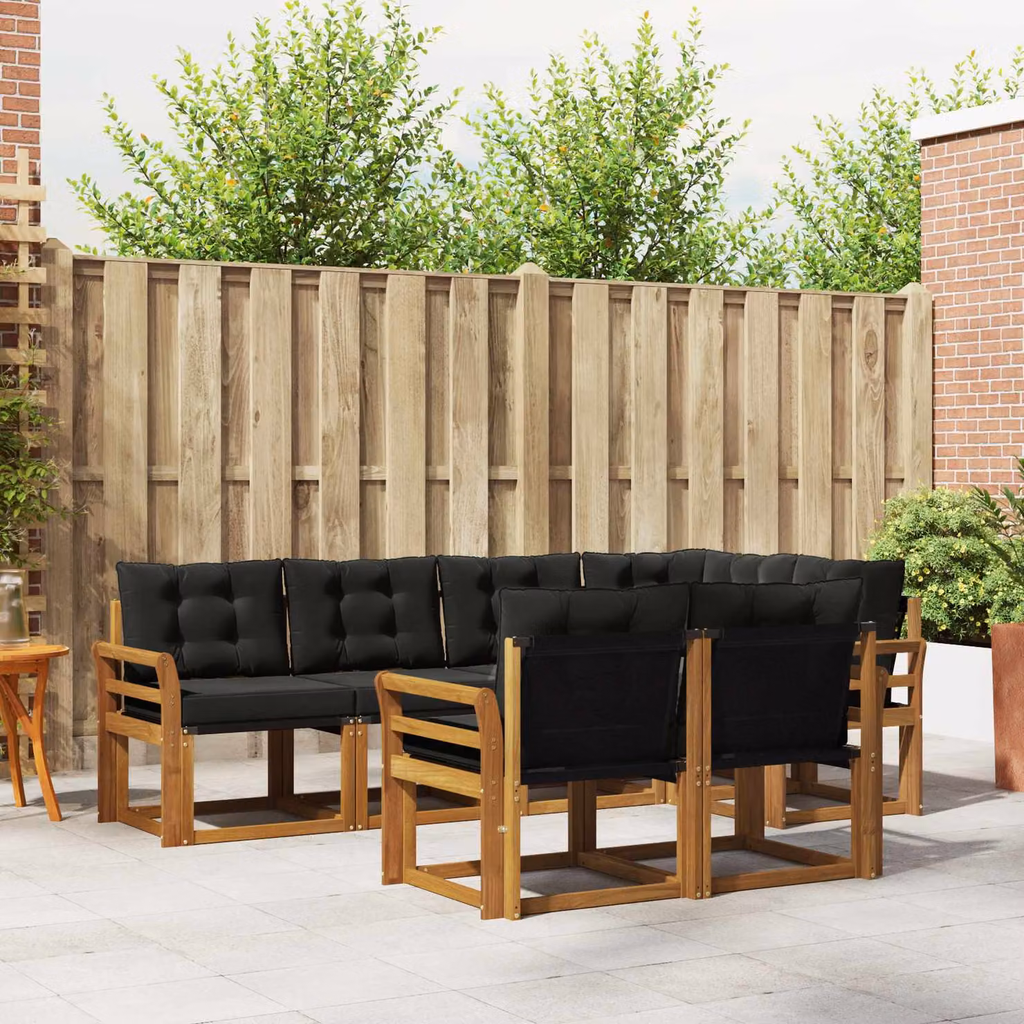 Set di divani da esterno vidaXL 7 pz in legno di acacia con cuscini, marrone e nero
