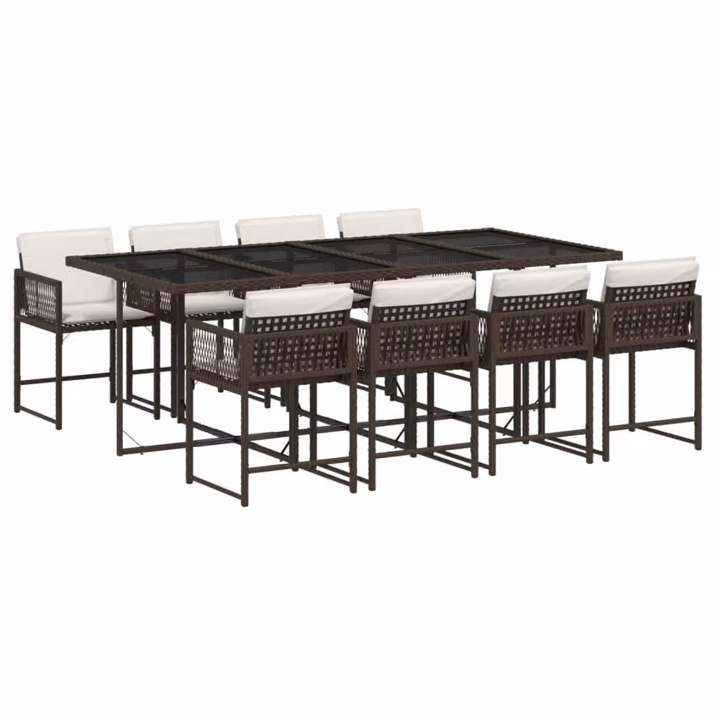Set da Pranzo da Giardino 9pz con Cuscini Marrone in Polyrattan