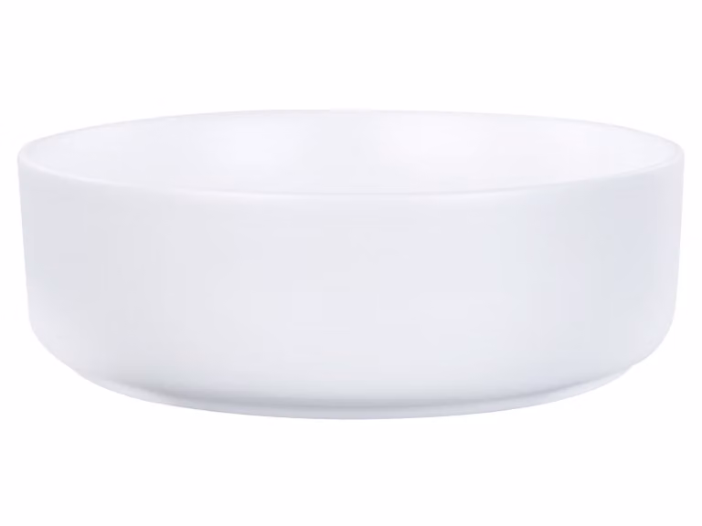 BELIANI Lavabo da bagno da appoggio in Vetroceramica bianca crema rotondo ⌀ 36 cm bagno moderno