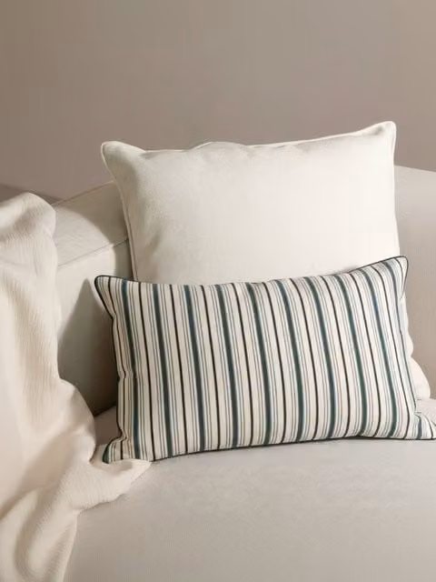 Cuscino rettangolare a righe Fall Kenay Home blu, bianco e nero in cotone e lino, 40 x 40 cm