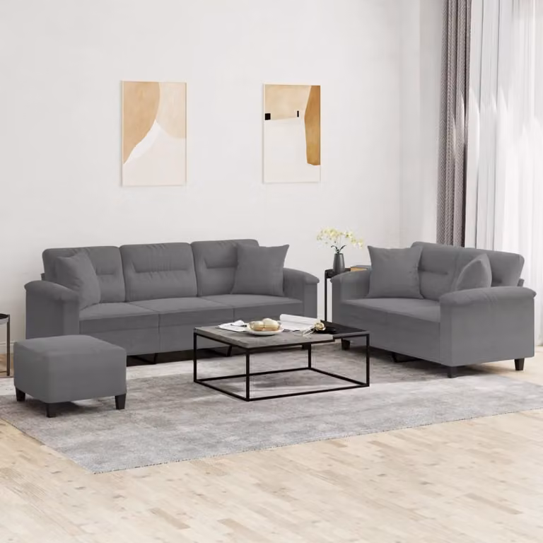Maison Exclusive - Set divano a 3 pezzi con cuscini in microfibra grigio scuro