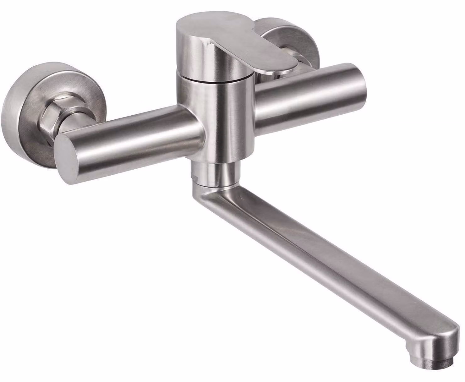 Miscelatore da cucina, montaggio a parete, acciaio inossidabile, rotazione a 360°, finitura spazzolata, lunghezza del beccuccio: 28 cm