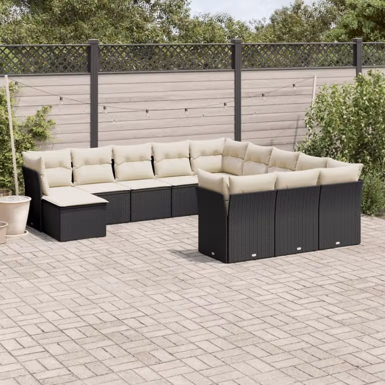 vidaXL Set di Divani da Giardino 12 Pezzi con Cuscini, Polyrattan e Acciaio Verniciato a Polvere, Nero e Bianco