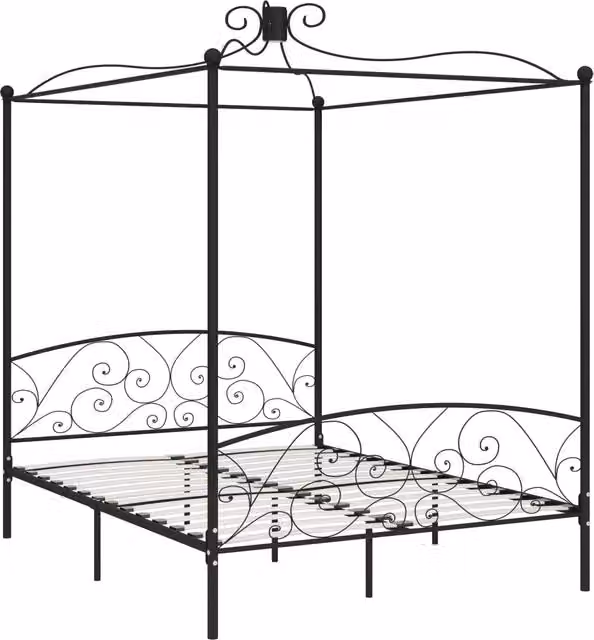Letto a Baldacchino Nero in Metallo 160x200 cm 284478