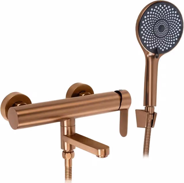 Miscelatore per vasca a parete Rea Arcos con doccetta e beccuccio orientabile in ottone spazzolato color bronzo