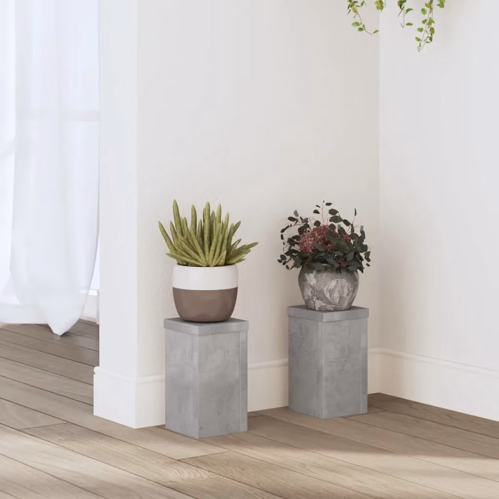 vidaXL Set di 2 supporti per piante moderni in legno e cemento Grigio, L/P/H: 10 x 10 x 18 cm