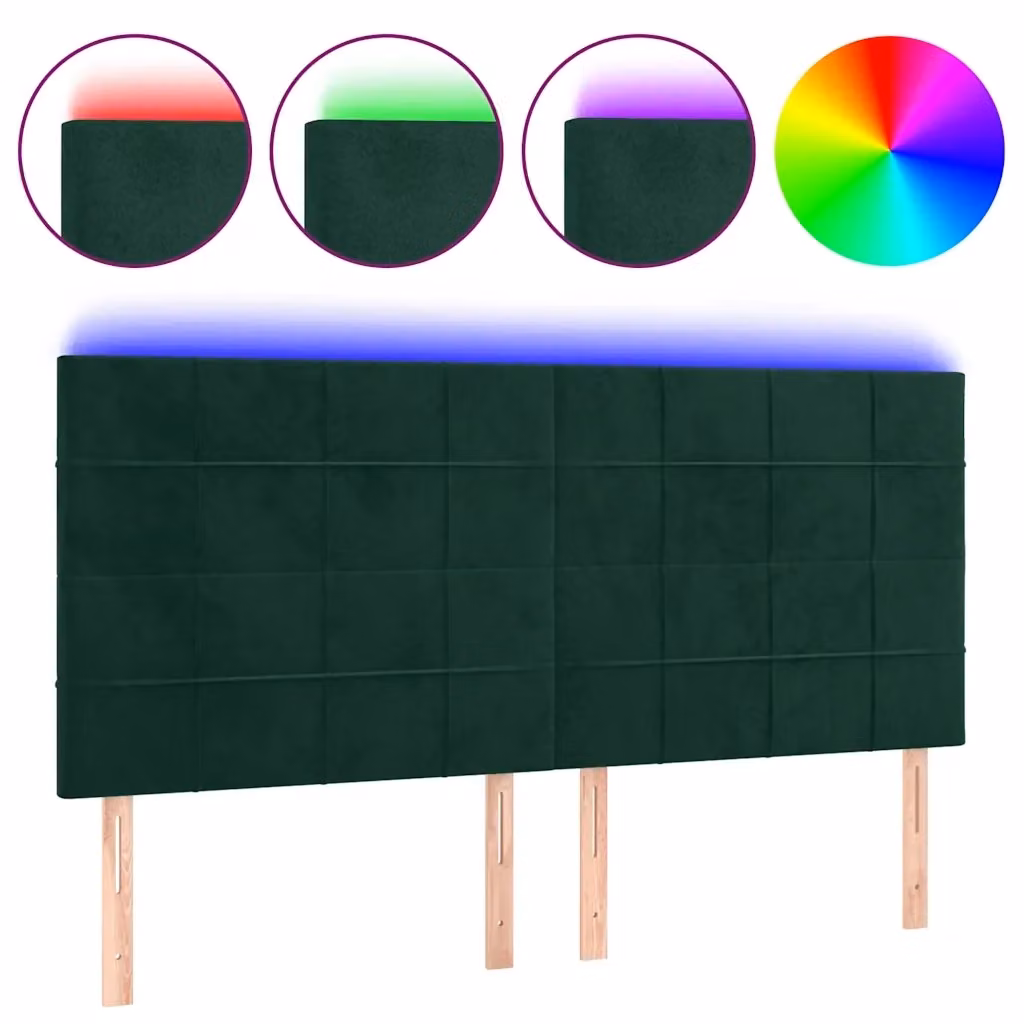 Testiera per letto vidaXL in velluto verde scuro con illuminazione LED integrata e porta di ricarica USB, L: 180 cm, P: 5 cm, H: 118-128 cm – 2