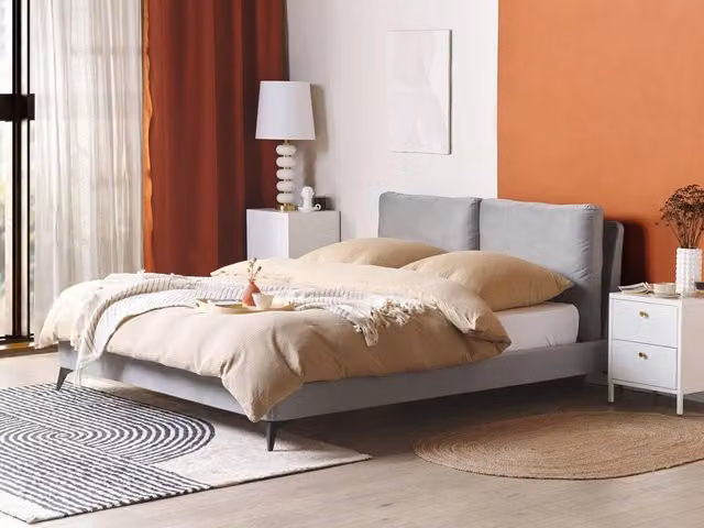 Letto imbottito Beliani in velluto grigio L/P/H: 160 x 200 cm