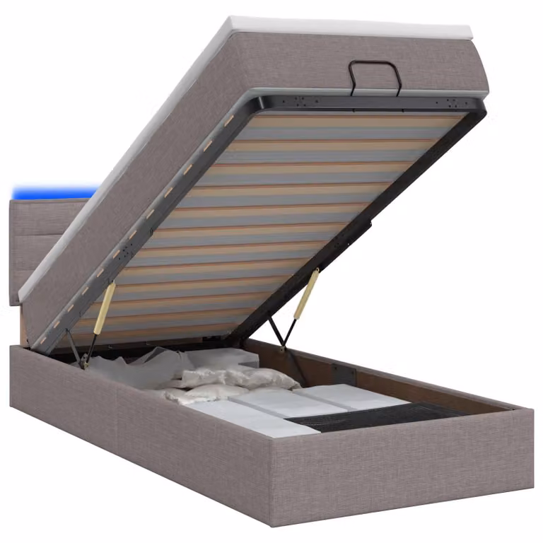 vidaXL Panca-letto con materasso e luci LED, color tortora, 90 x 190 cm, rivestita in tessuto