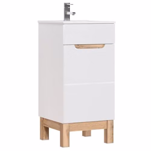 Mobile sottolavabo Ermano – rovere chiaro e bianco lucido – 40 x 84 cm – 1 anta – da appoggio