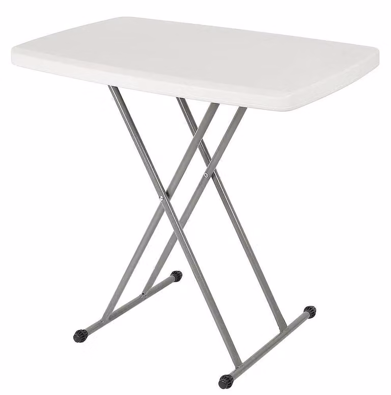 Tavolo da campeggio e da giardino - Tavolo rettangolare pieghevole - Regolabile in altezza 51/63/74 cm - Dimensioni 76x50 cm - Per 2 persone - Bianco