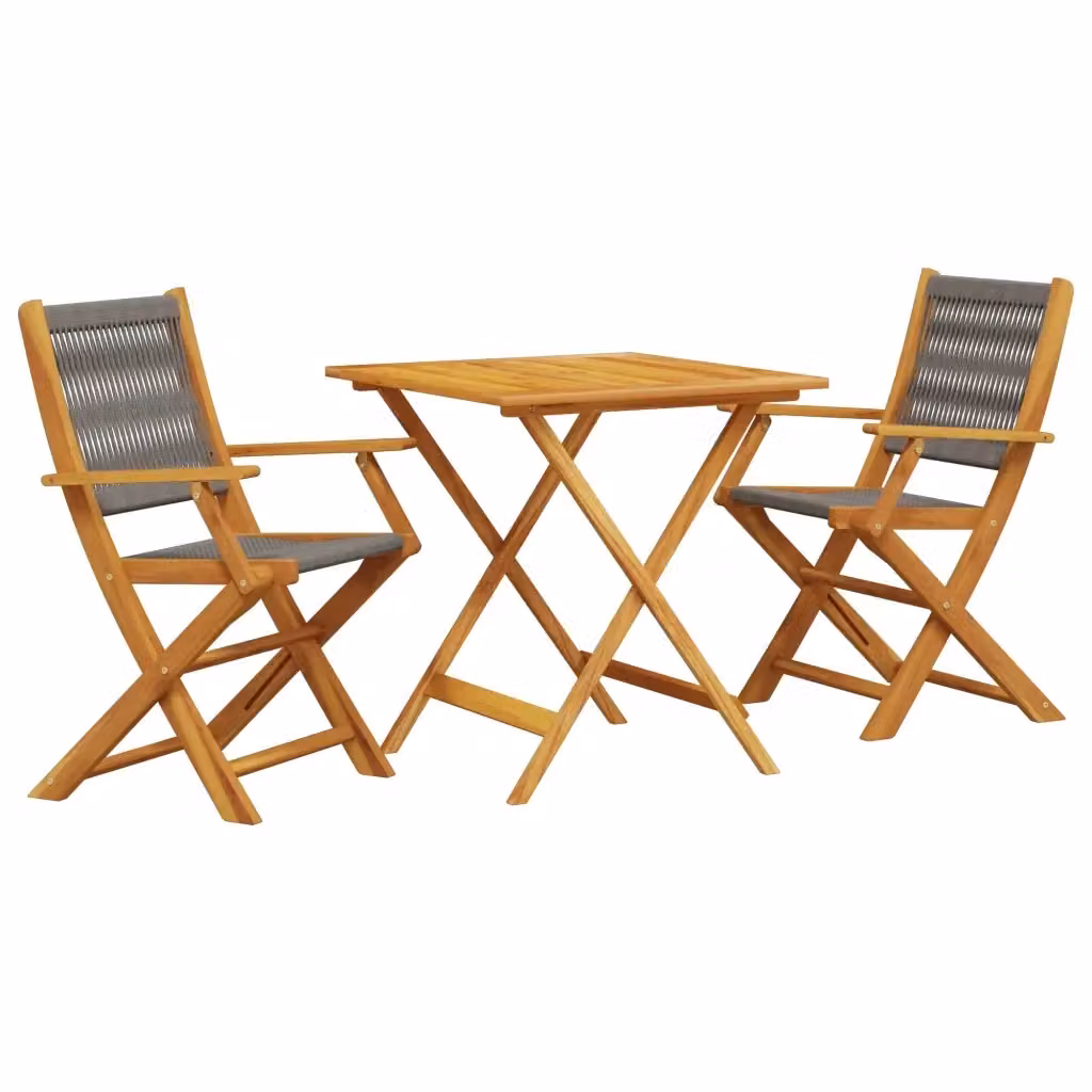 Set da Bistrot 3pz vidaXL in Legno di Acacia e Polipropilene Grigio e Marrone – 2