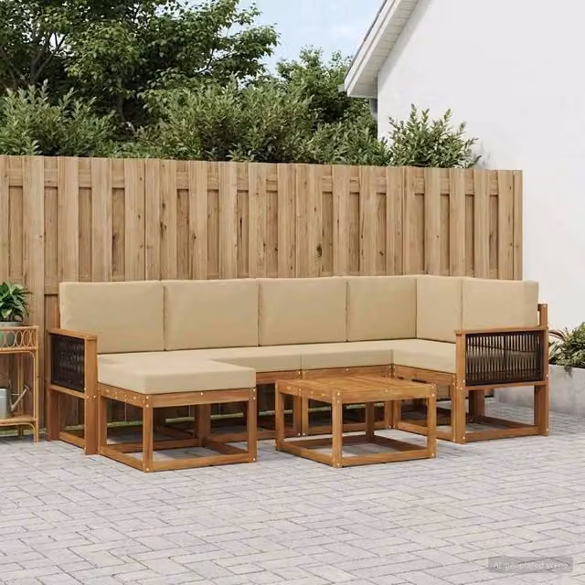 Set di divani da esterno 7 pz Naturale e Beige 3385374
