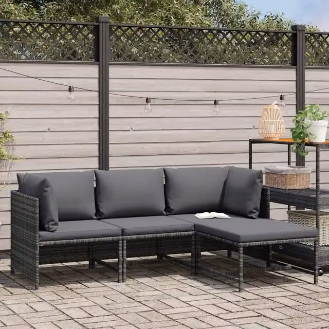 Set Divani da Giardino 4 pz con Cuscini in Polyrattan Grigio 313502