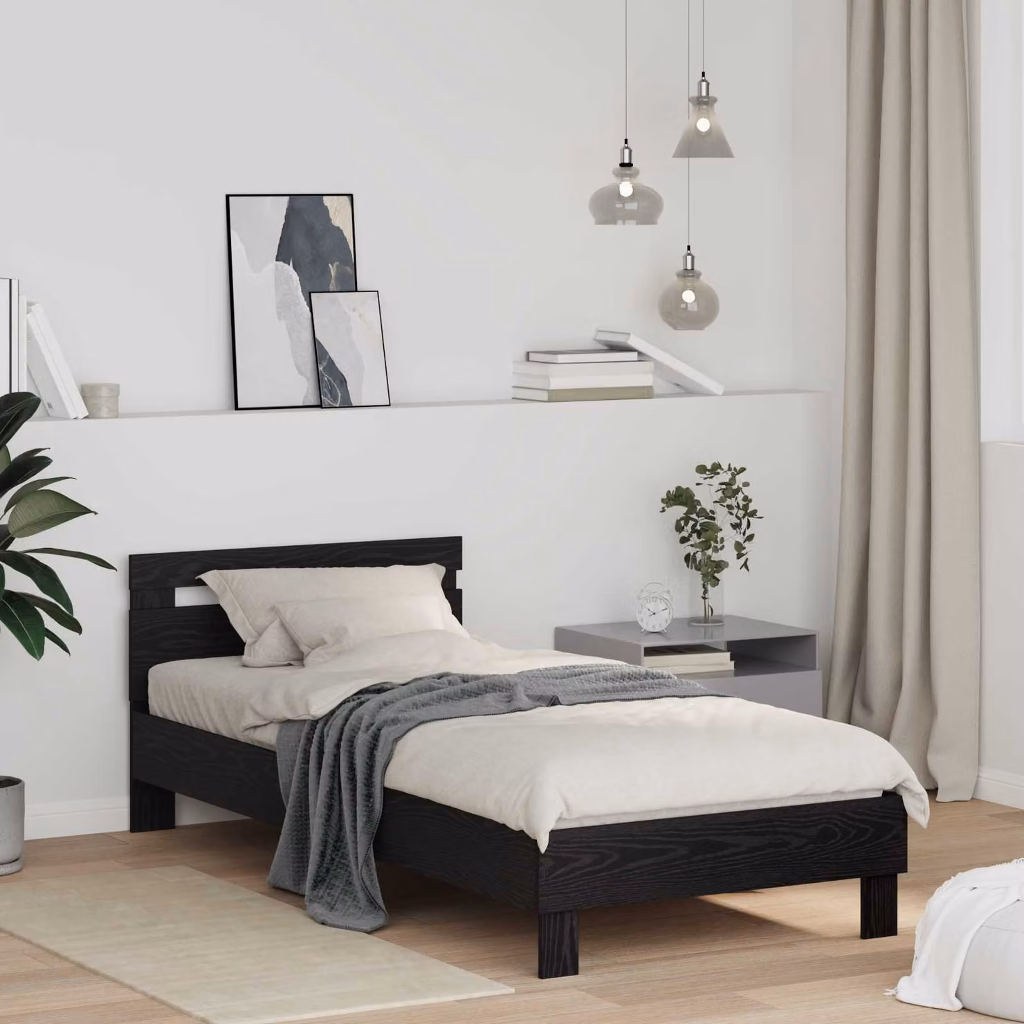 Struttura del letto moderna vidaXL in legno nero L: 100 cm, P: 200 cm, H: 104 cm