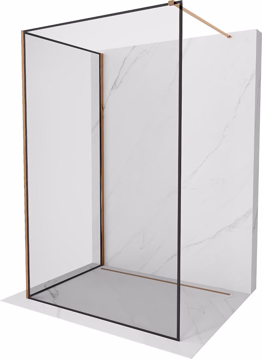 Mexen Kioto parete doccia Walk-in 140 x 80 cm, cornice nera, oro rosa - 800-140-212-60-70-080