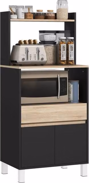 Mobile da cucina Xylo con ante, cassetto e ripiani, rovere e nero, L/P/H: 60 x 40 x 131 cm – 1