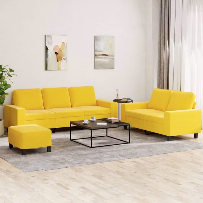 Maison Exclusive - Set divano 3 pezzi in tessuto giallo chiaro