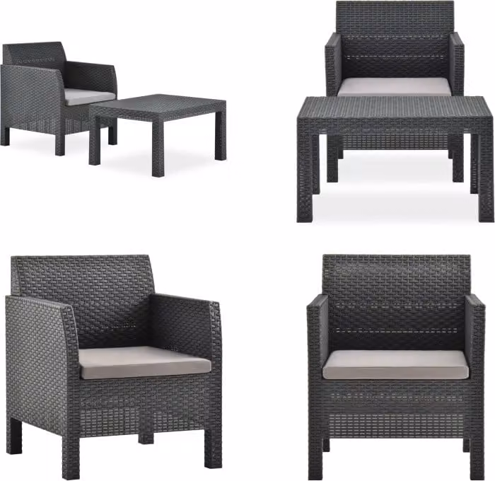 vidaXL Set salotto da giardino 2 pezzi con cuscino PP rattan antracite - Set salotto da giardino - Set salotto da giardino - Mobili da giardino - Set mobili da giardino