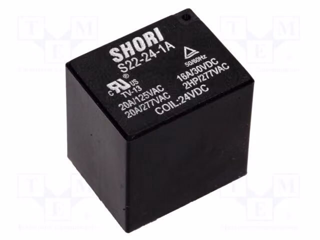 1 relè: bobina elettromagnetica, alimentazione: 24 VDC, 17 A / 277 VAC, modello S22-24-1A
