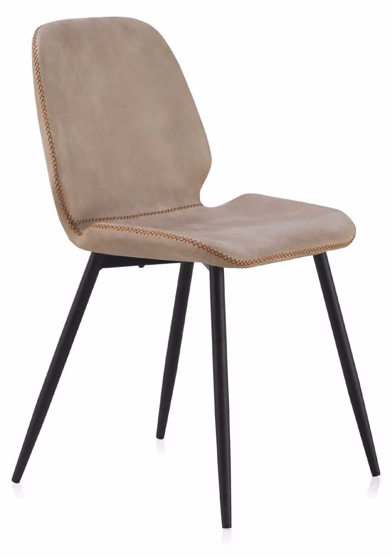 Sedia imbottita color beige, con gambe in metallo nero, confezione da 2, ideale per la sala da pranzo