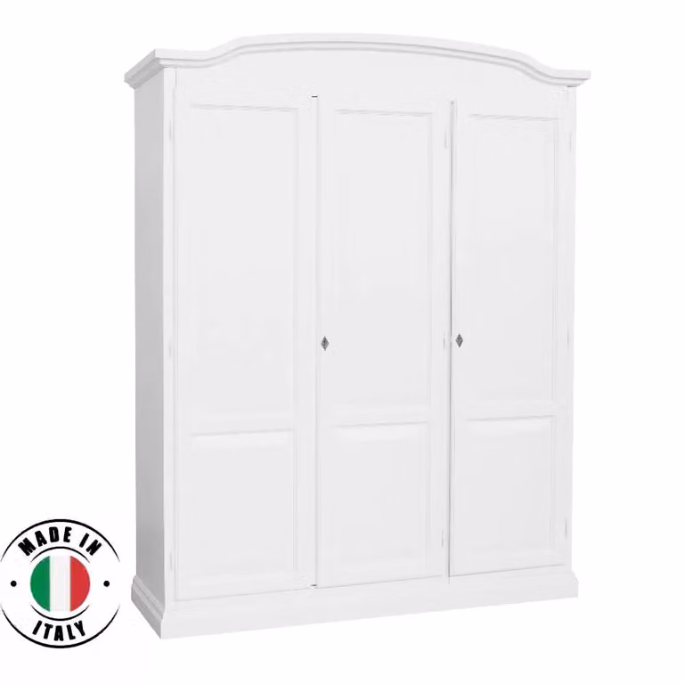 Armadio a 3 ante in legno massello bianco con cappello tondo Mobili 2G L/P/H: 158 x 56 x 197 cm