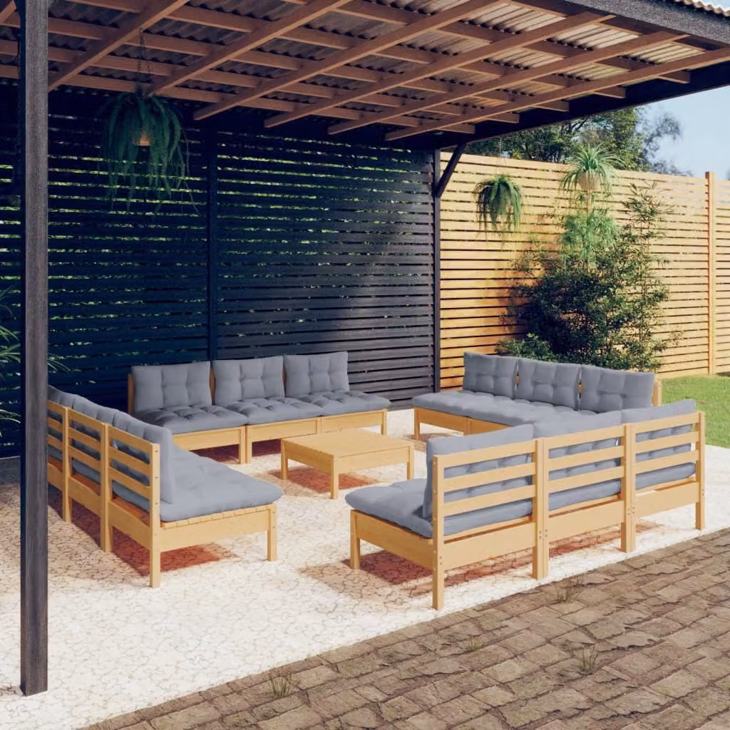 Maison Exclusive - Set Divani da Giardino 13 pz con Cuscini Grigi Massello di Pino