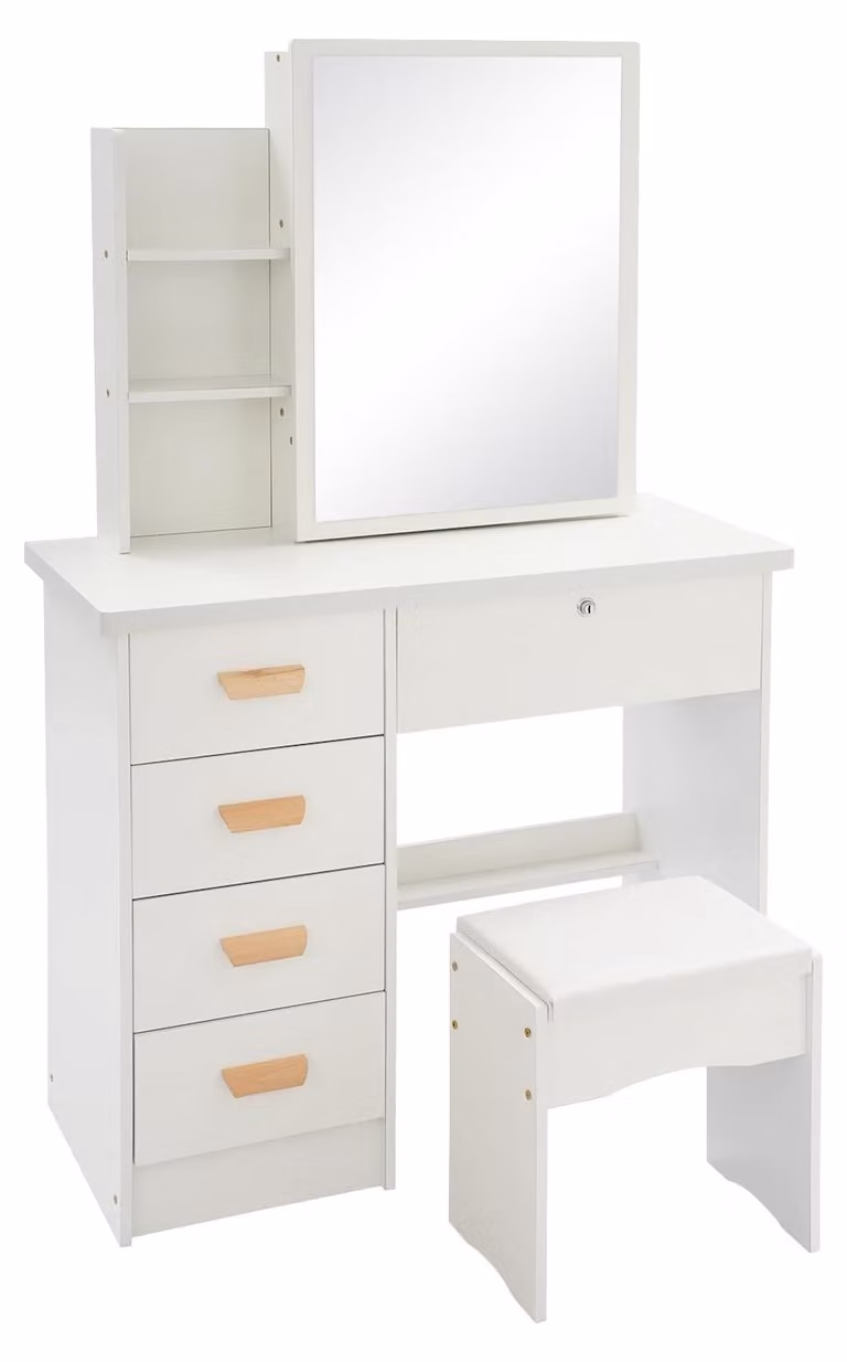 Elzusha - Comò da trucco con specchio e 5 cassetti