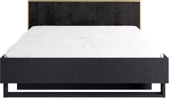 Letto MONDO – 180x200 cm – Nero strutturato e dorato – Piedi in metallo design – Senza rete