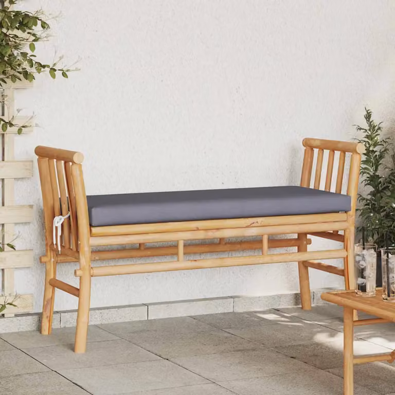 Panchina da giardino a 2 posti vidaXL in bambù marrone con braccioli L: 110 cm, P: 38 cm, H: 65 cm