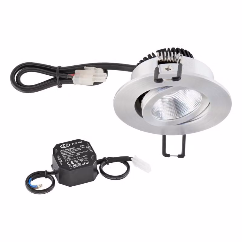 EVN P-LED da incasso a soffitto, rotonda, orientabile, alluminio anodizzato (STL) IP20 6W 2700K 575lm 90Ra DIMM Ø incasso 68